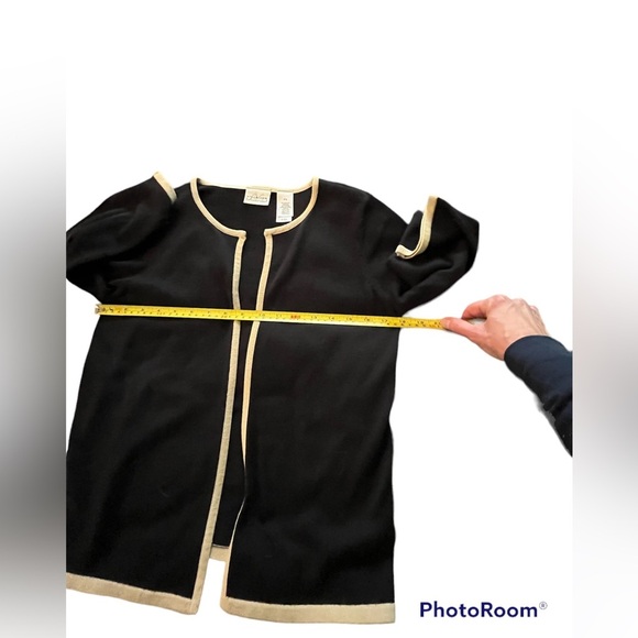 Y2K LIZ CLAIBORNE small black open front sweater with taupe trim petite EUC - Picture 11 of 12